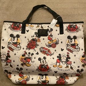 EUC disney loungefly tattoo bag with mickey and minnie